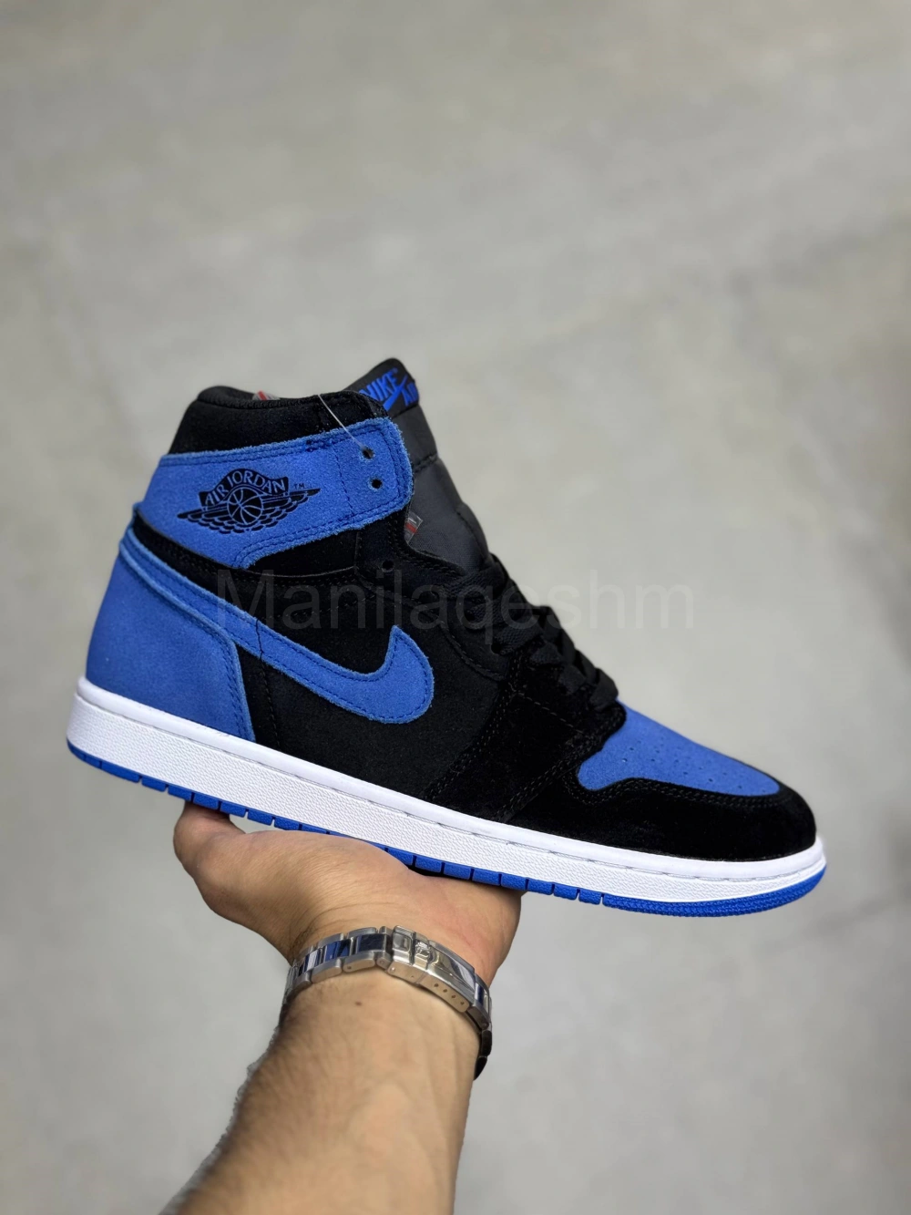 کفش جردن وان رویال ریمیجن مشکی آبی ساقدار Jordan 1 Royal Reimagined