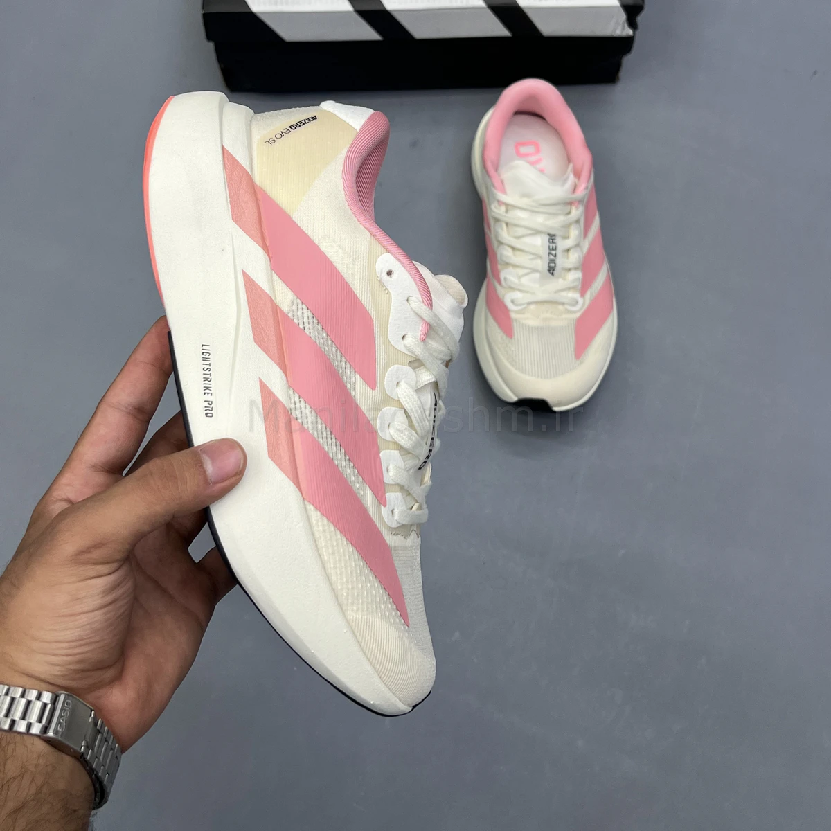کفش آدیداس آدی زیرو کرم صورتی Adidas Adizero Evo SL