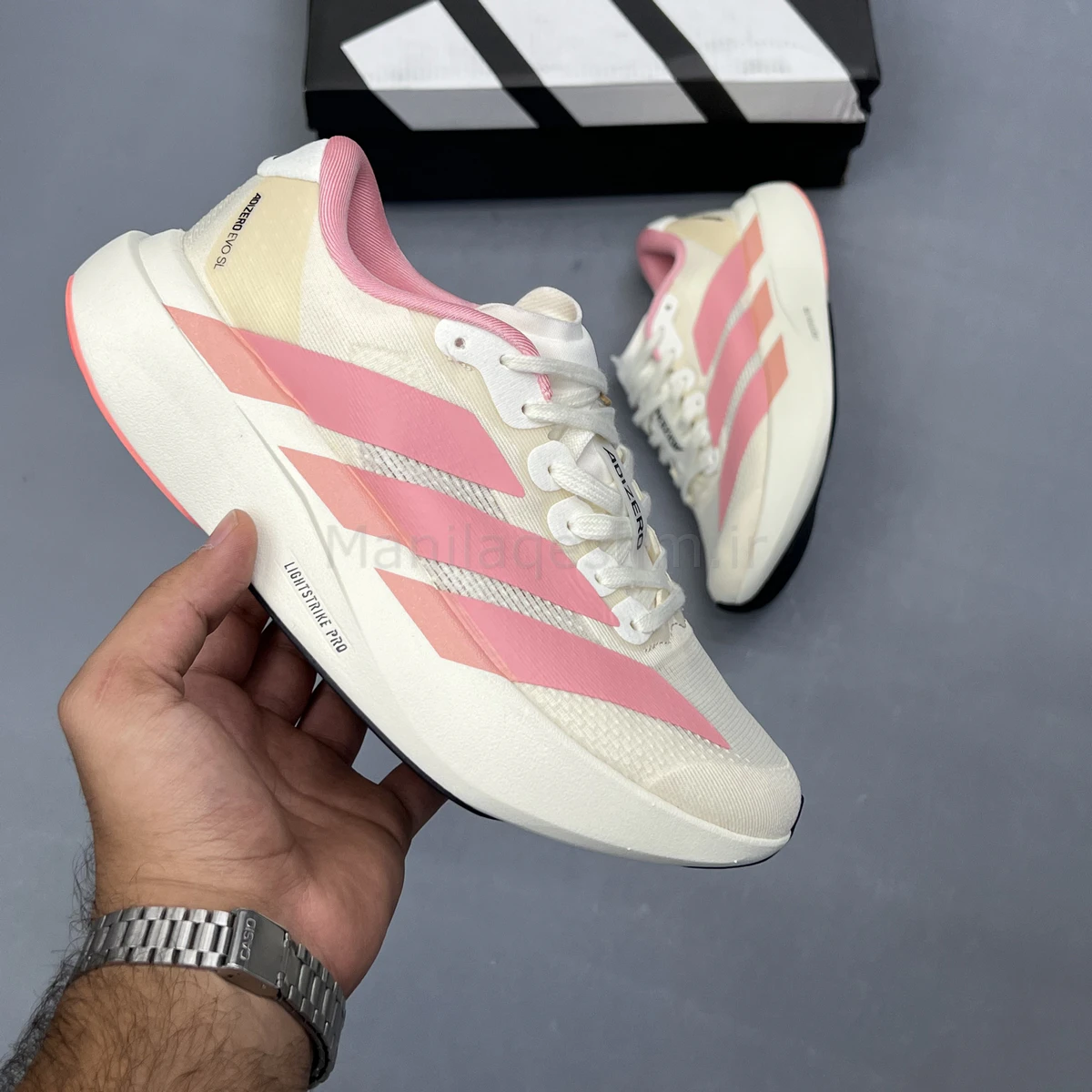 کفش آدیداس آدی زیرو کرم صورتی Adidas Adizero Evo SL