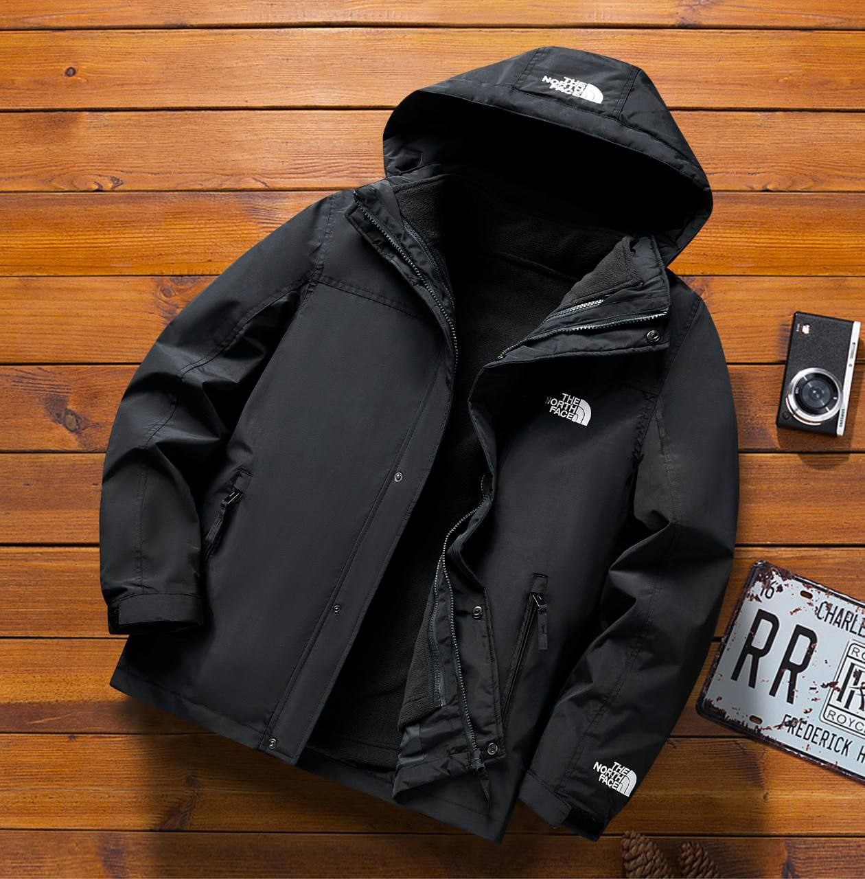کاپشن دو پوش پلار دار دو قلو (گورتکس) مارک North face کد 999N