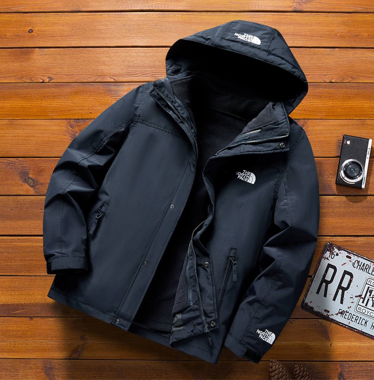 کاپشن دو پوش پلار دار دو قلو (گورتکس) مارک North face کد 999N